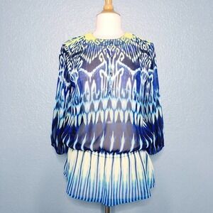 Chico's Ikat Elastic Drop Waist Blouse Sz M